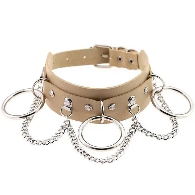 Vegan Leather O - Ring Choker Necklace with Silver Hardware - Cosparty