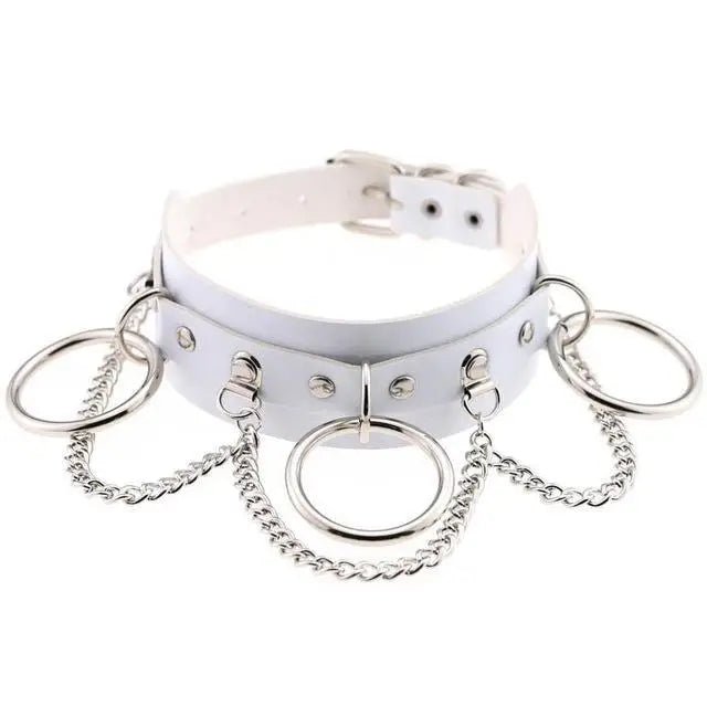 Vegan Leather O - Ring Choker Necklace with Silver Hardware - Cosparty