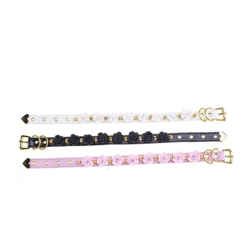 Vegan Leather Spiky Floral Choker Necklace in Silver or Gold - Cosparty