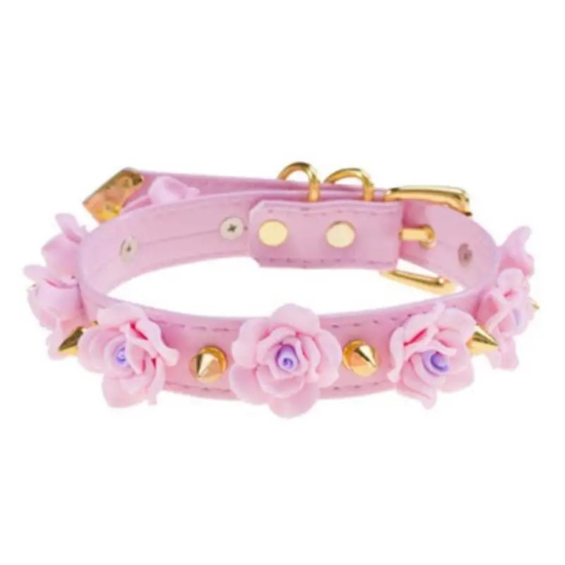 Vegan Leather Spiky Floral Choker Necklace in Silver or Gold - Cosparty