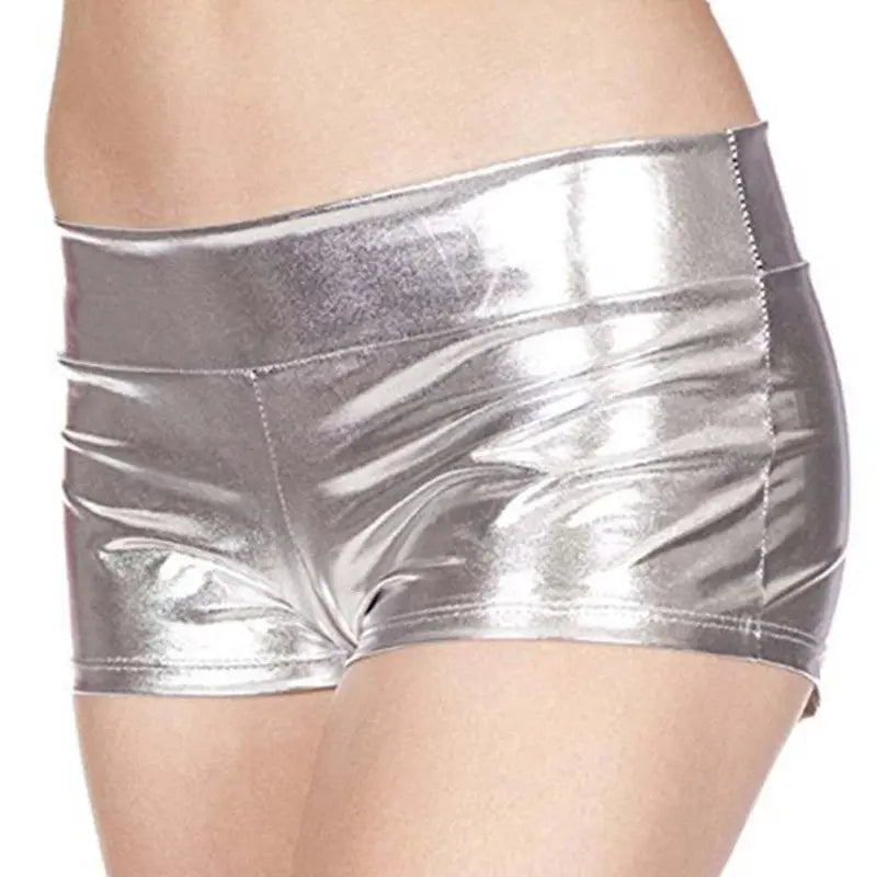 Vegan PU Leather Dance Shorts with a Sheen - Silver - Shorts