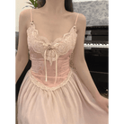 Velvet Baby Pink Tank Top with Lace and Rosebud Details - Cosparty