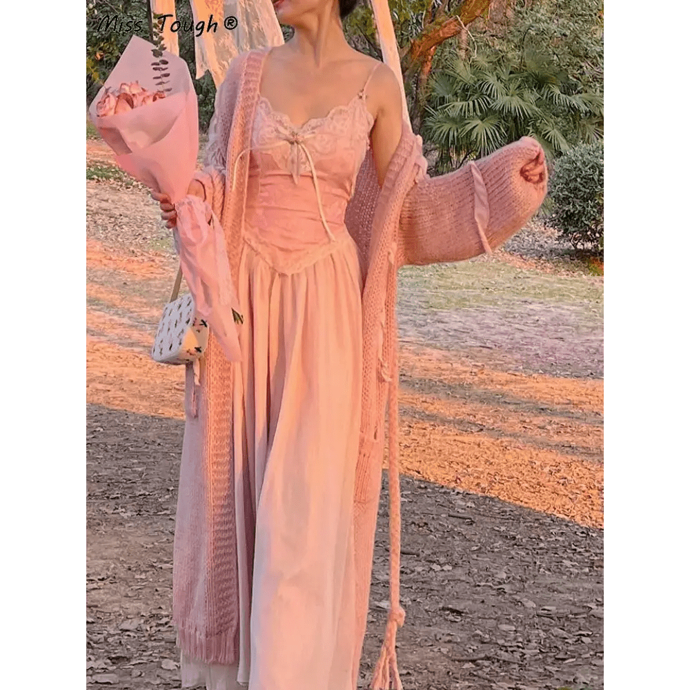 Velvet Baby Pink Tank Top with Lace and Rosebud Details - Cosparty