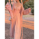 Velvet Baby Pink Tank Top with Lace and Rosebud Details - Cosparty