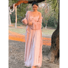 Velvet Baby Pink Tank Top with Lace and Rosebud Details - Cosparty