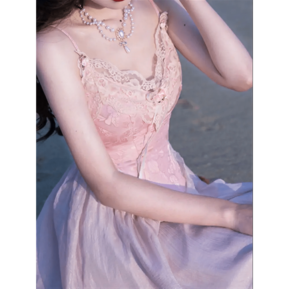 Velvet Baby Pink Tank Top with Lace and Rosebud Details - Cosparty
