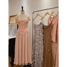 Velvet Baby Pink Tank Top with Lace and Rosebud Details - Cosparty