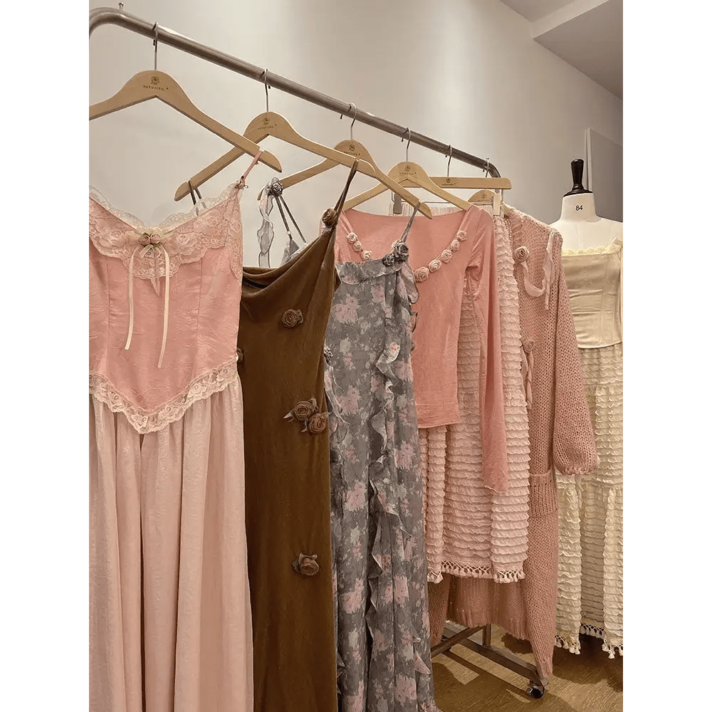 Velvet Baby Pink Tank Top with Lace and Rosebud Details - Cosparty