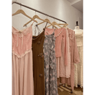 Velvet Baby Pink Tank Top with Lace and Rosebud Details - Cosparty