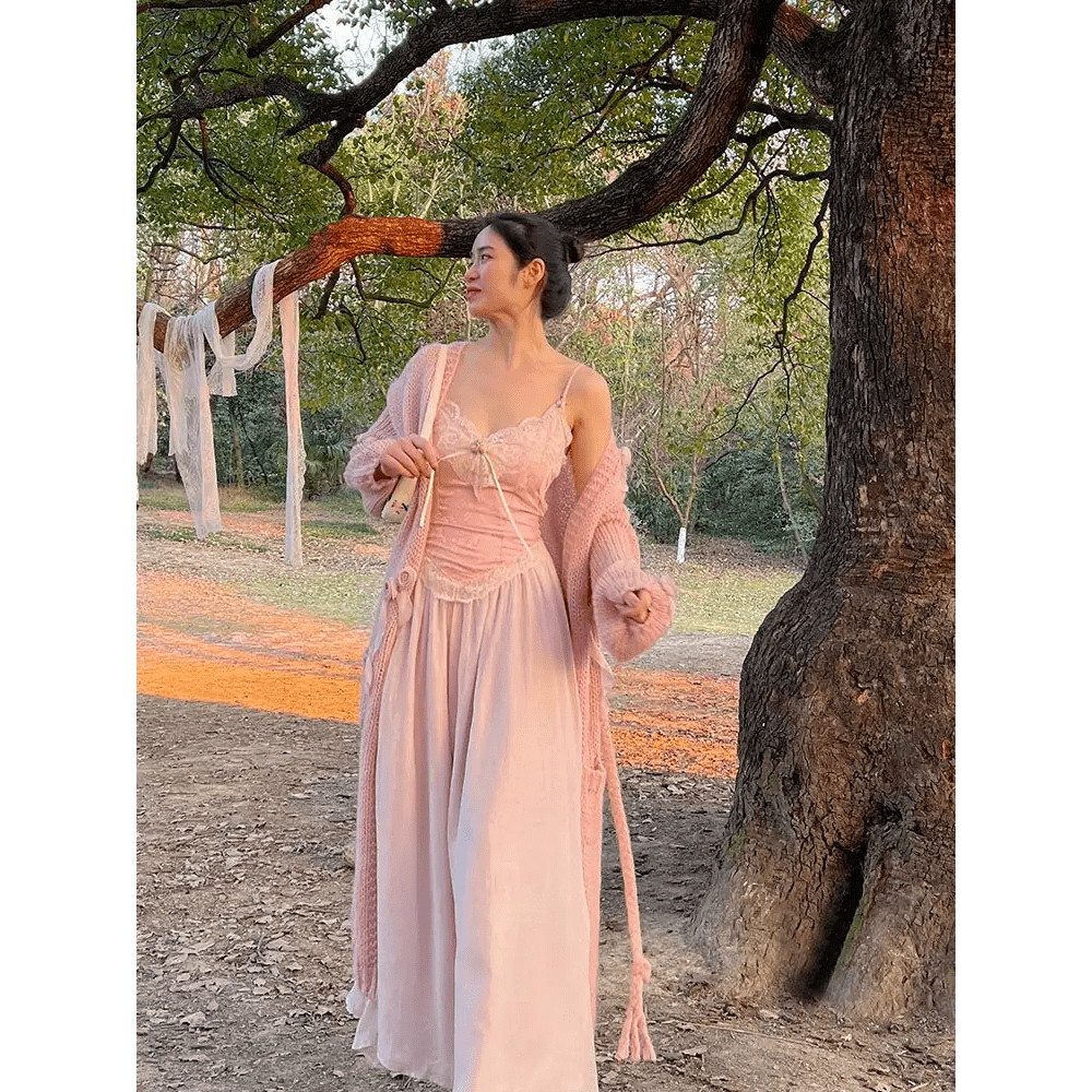 Velvet Baby Pink Tank Top with Lace and Rosebud Details - Cosparty