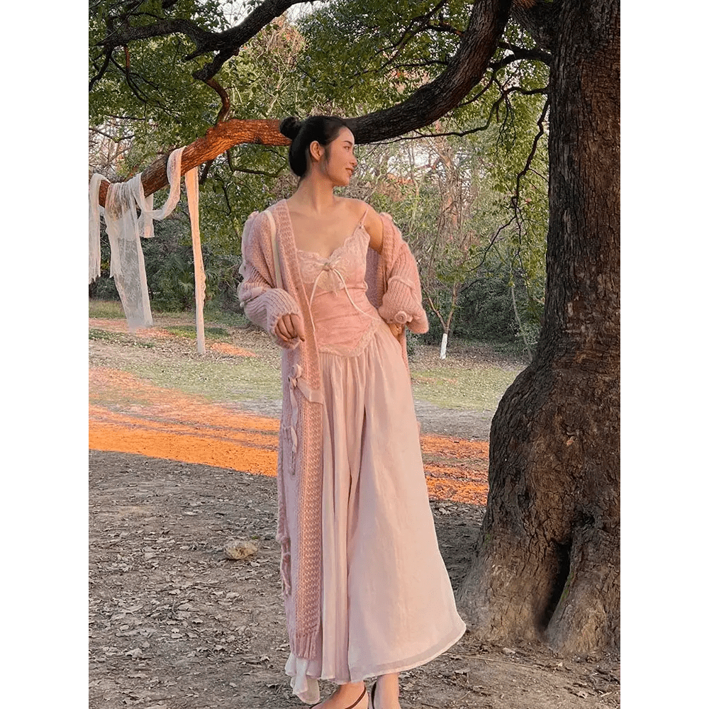 Velvet Baby Pink Tank Top with Lace and Rosebud Details - Cosparty