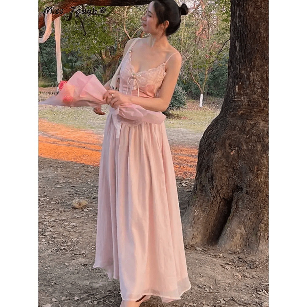 Velvet Baby Pink Tank Top with Lace and Rosebud Details - Cosparty