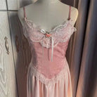 Velvet Baby Pink Tank Top with Lace and Rosebud Details - Cosparty
