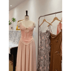 Velvet Baby Pink Tank Top with Lace and Rosebud Details - Cosparty