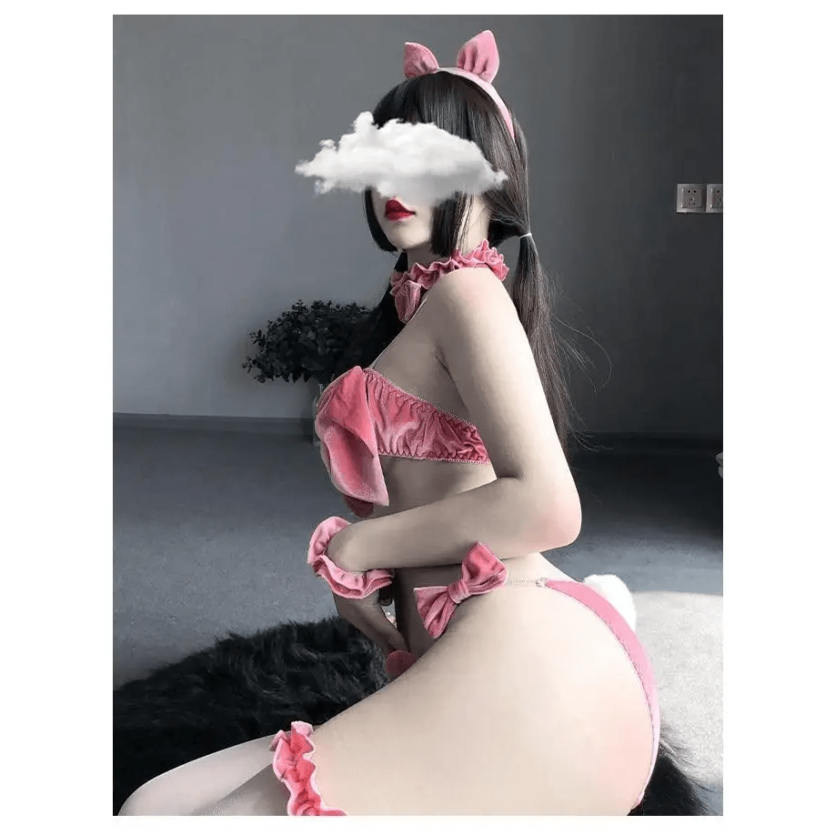 Velvet Christmas Lingerie Set with Bunny Ears for a Holiday Gift - Cosparty
