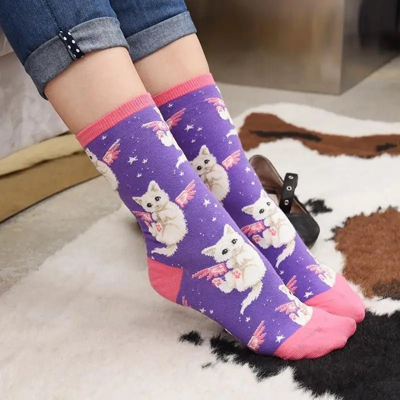 Vibrant Angel Kitten Socks for Kawaii Fashion Lovers - Cosparty