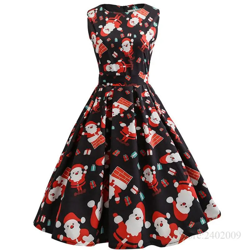 Vibrant Christmas Themed Dress for a Chic Holiday Look - Black Santa / S - dress