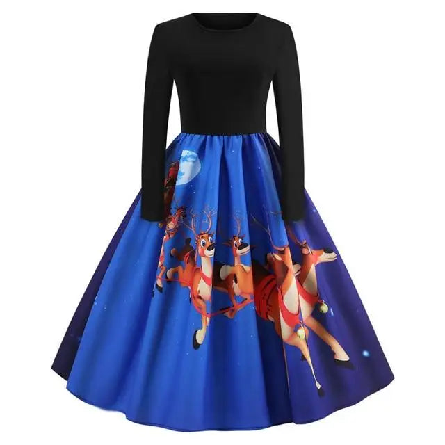 Vibrant Christmas Themed Dresses for a Chic Holiday Look - Blue Sleigh / S - dress