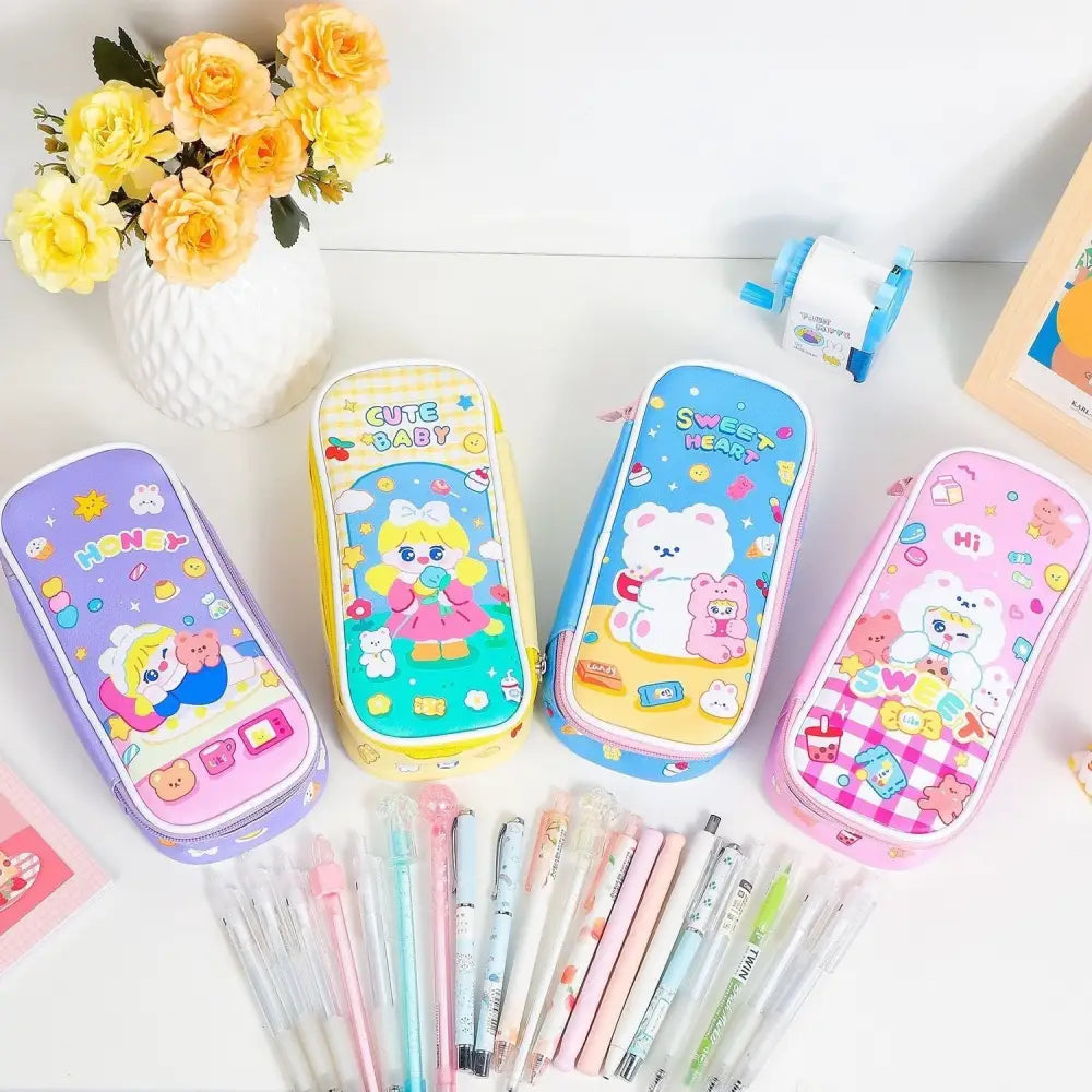 Vibrant Kawaii Bunny Bear Puppy Pencil Case or Makeup Bag - bag