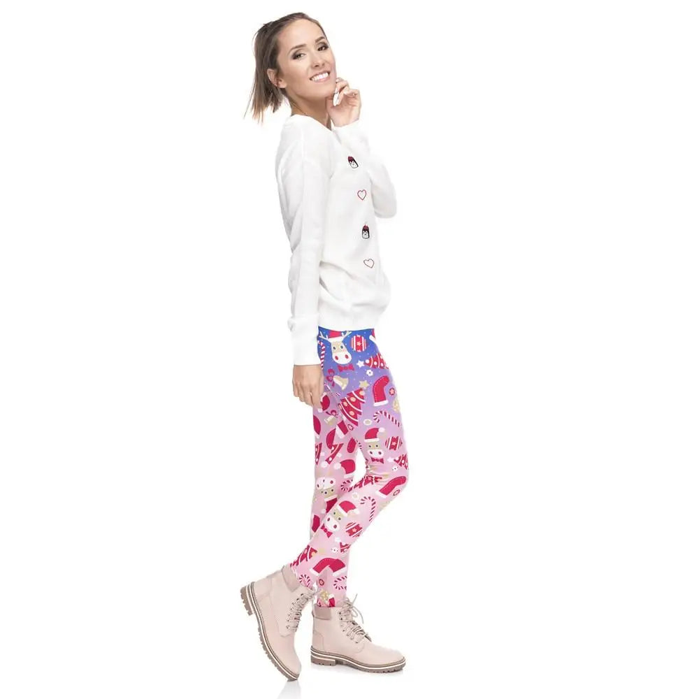 Vibrant Pink Purple Blue Gradient Holiday Leggings for Christmas Season - pants