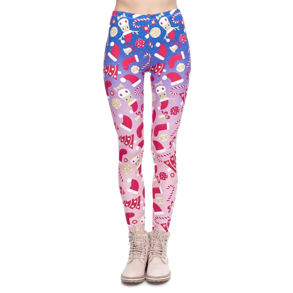 Vibrant Pink Purple Blue Gradient Holiday Leggings for Christmas Season - pants