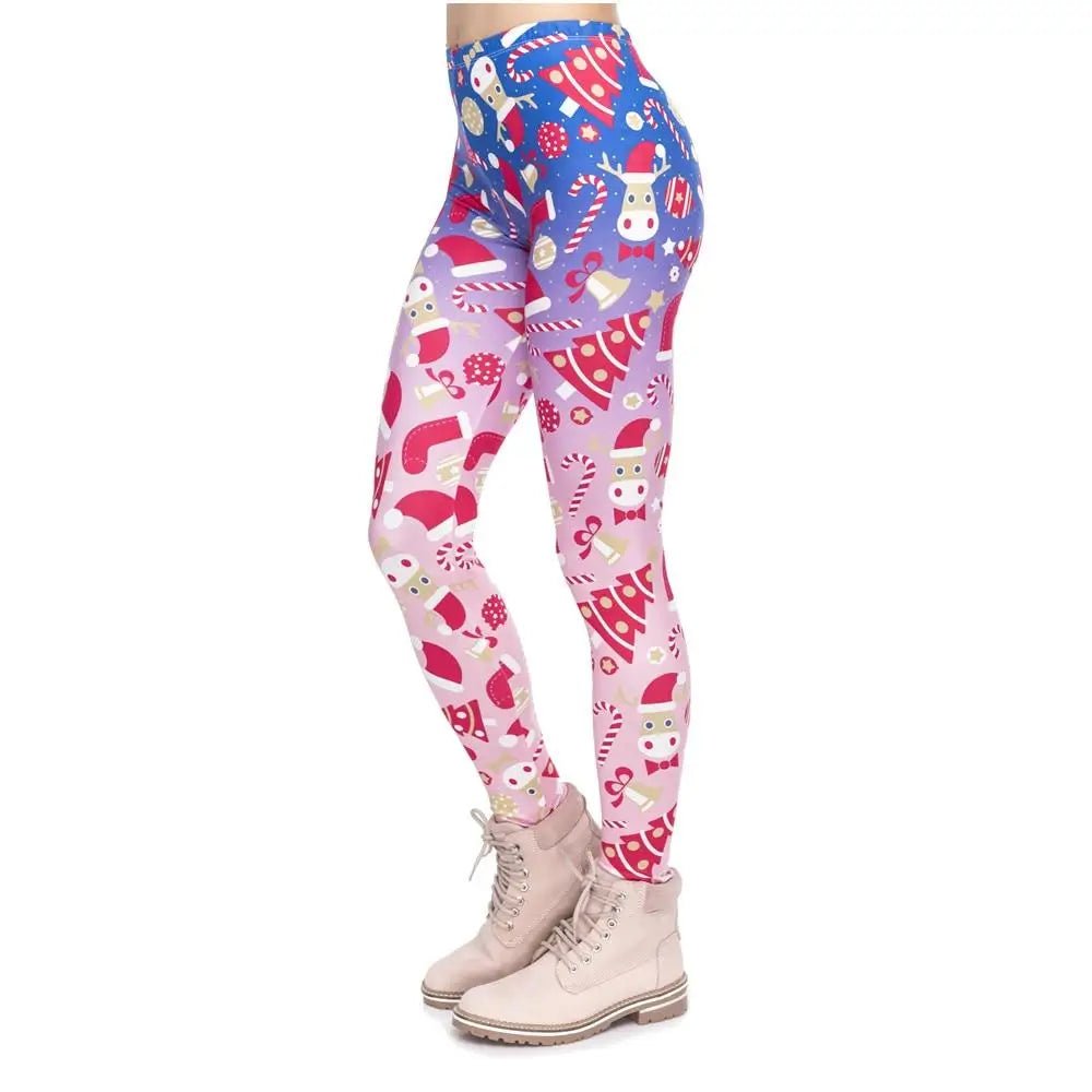 Vibrant Pink Purple Blue Gradient Holiday Leggings for Christmas Season - Cosparty