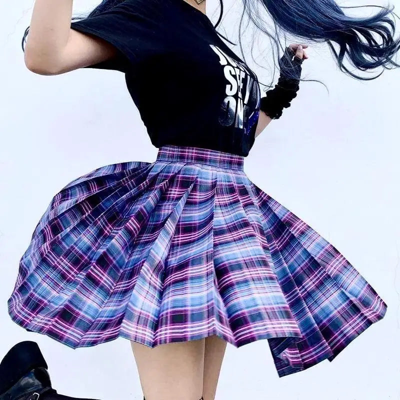 Electric Plaid Pleated Skirt - clothing, electric, electric aura, goth, gothic