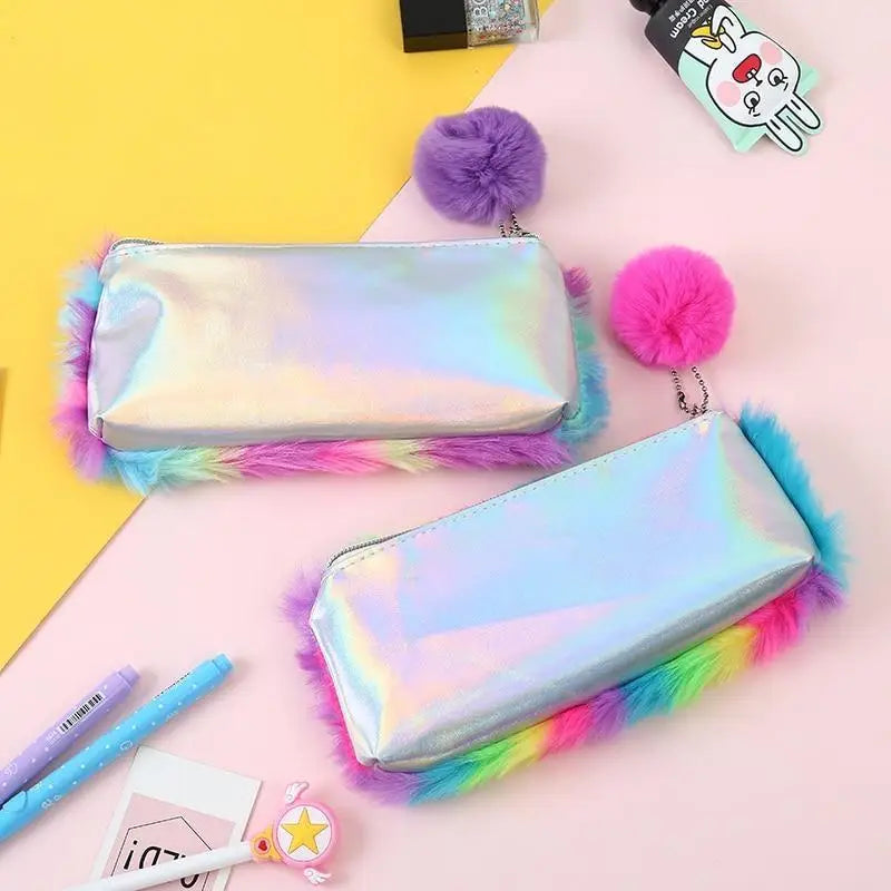 Vibrant Rainbow Vegan Fur Storage Bag for Kawaii Lovers - bag