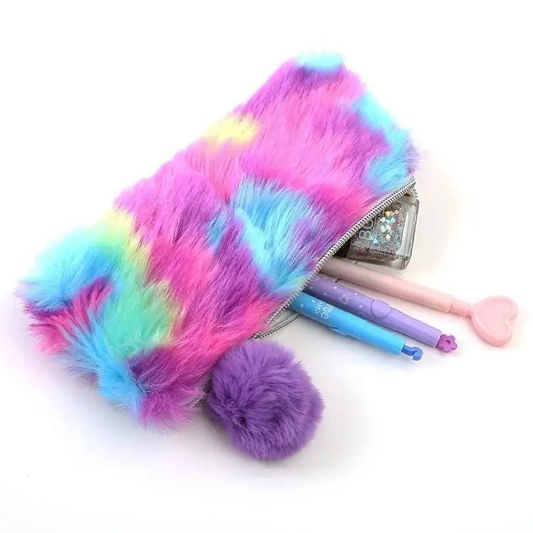 Vibrant Rainbow Vegan Fur Storage Bag for Kawaii Lovers - Cosparty