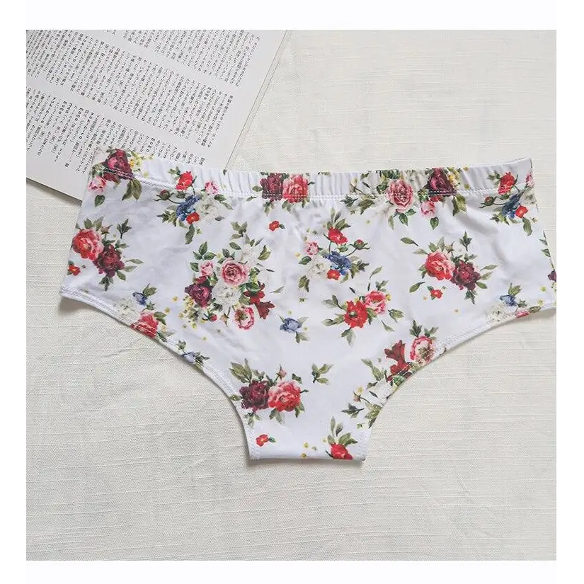 Vibrantly Floral Printed Whore Full-Brief Panties for Cosparty Fun - underwear