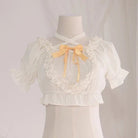 Victorian Era Regal Bow Cropped Blouse with Elegant Details - Cosparty