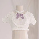 Victorian Era Regal Bow Cropped Blouse with Elegant Details - Cosparty