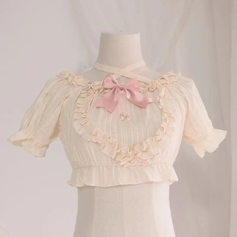 Victorian Era Regal Bow Cropped Blouse with Elegant Details - Cosparty