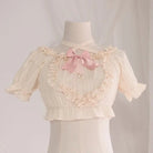 Victorian Era Regal Bow Cropped Blouse with Elegant Details - Cosparty