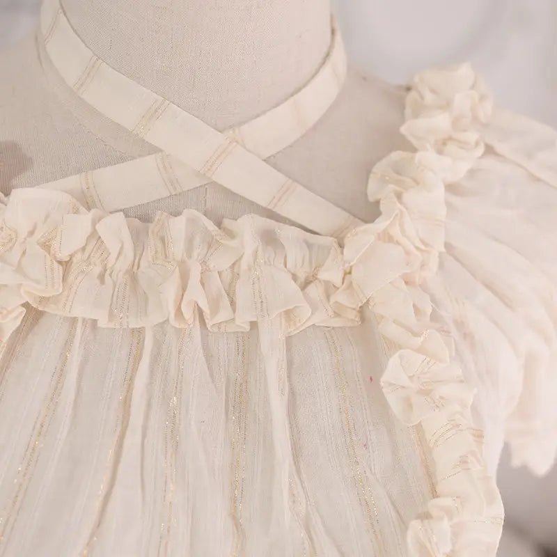 Victorian Era Regal Bow Cropped Blouse with Elegant Details - Cosparty