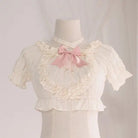 Victorian Era Regal Bow Cropped Blouse with Elegant Details - Cosparty