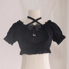 Victorian Era Regal Bow Cropped Blouse with Elegant Details - Cosparty