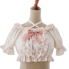 Victorian Era Regal Bow Cropped Blouse with Elegant Details - Cosparty