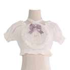 Victorian Era Regal Bow Cropped Blouse with Elegant Details - Shirt