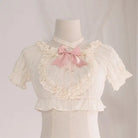 Victorian Era Regal Bow Cropped Blouse with Elegant Details - Shirt