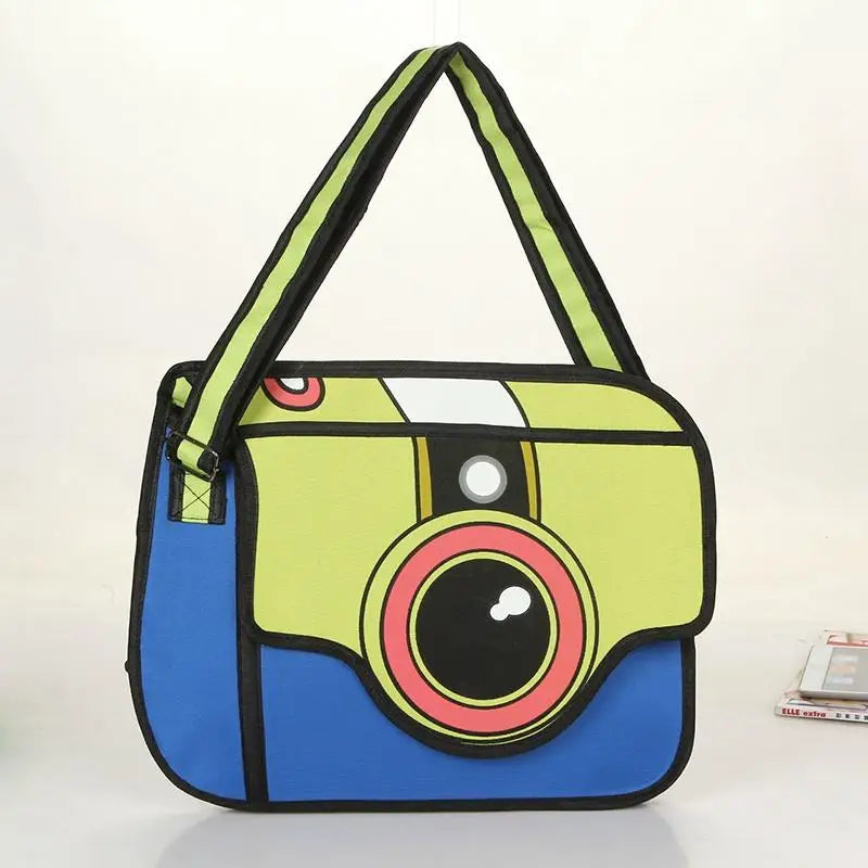 Vintage Camera Print 2D Messenger Bag in Vibrant Colors - Purse