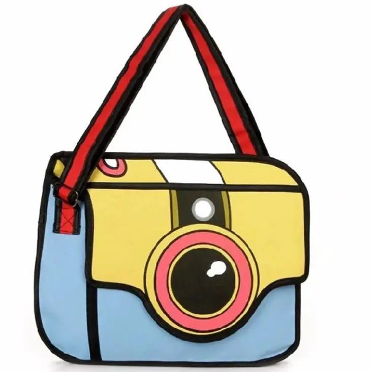 Vintage Camera Print 2D Messenger Bag in Vibrant Colors - Purse