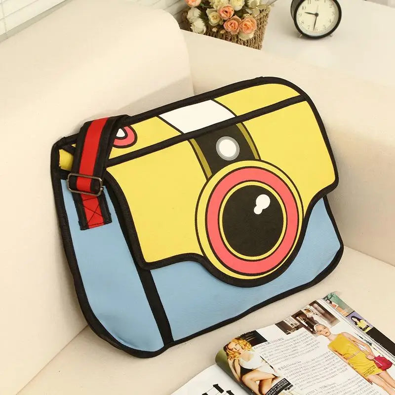 Vintage Camera Print 2D Messenger Bag in Vibrant Colors - Purse