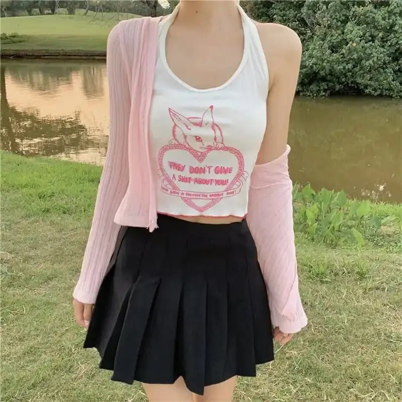 Vintage Kitsch Bunny Rabbit Graphic Halter Top - Cosparty