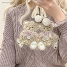 Vintage Teddy Bear Knit Sweater with Silk Ribbons and Pearl Details 58cm - Cosparty