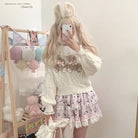 Vintage Teddy Bear Knit Sweater with Silk Ribbons and Pearl Details 58cm - Cosparty