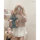 Vintage Teddy Bear Knit Sweater with Silk Ribbons and Pearl Details 58cm - Cosparty