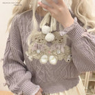 Vintage Teddy Bear Knit Sweater with Silk Ribbons and Pearl Details 58cm - Cosparty