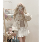 Vintage Teddy Bear Knit Sweater with Silk Ribbons and Pearl Details 58cm - Cosparty