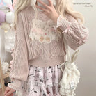 Vintage Teddy Bear Knit Sweater with Silk Ribbons and Pearl Details 58cm - Cosparty